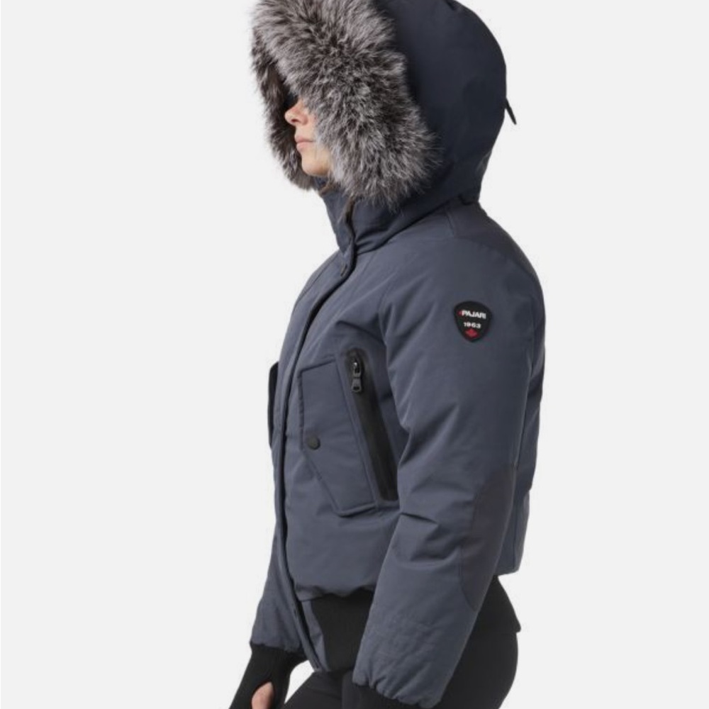 Pajar Canada Cordova Bomber Parka Jacket Coat Navy FOX FUR